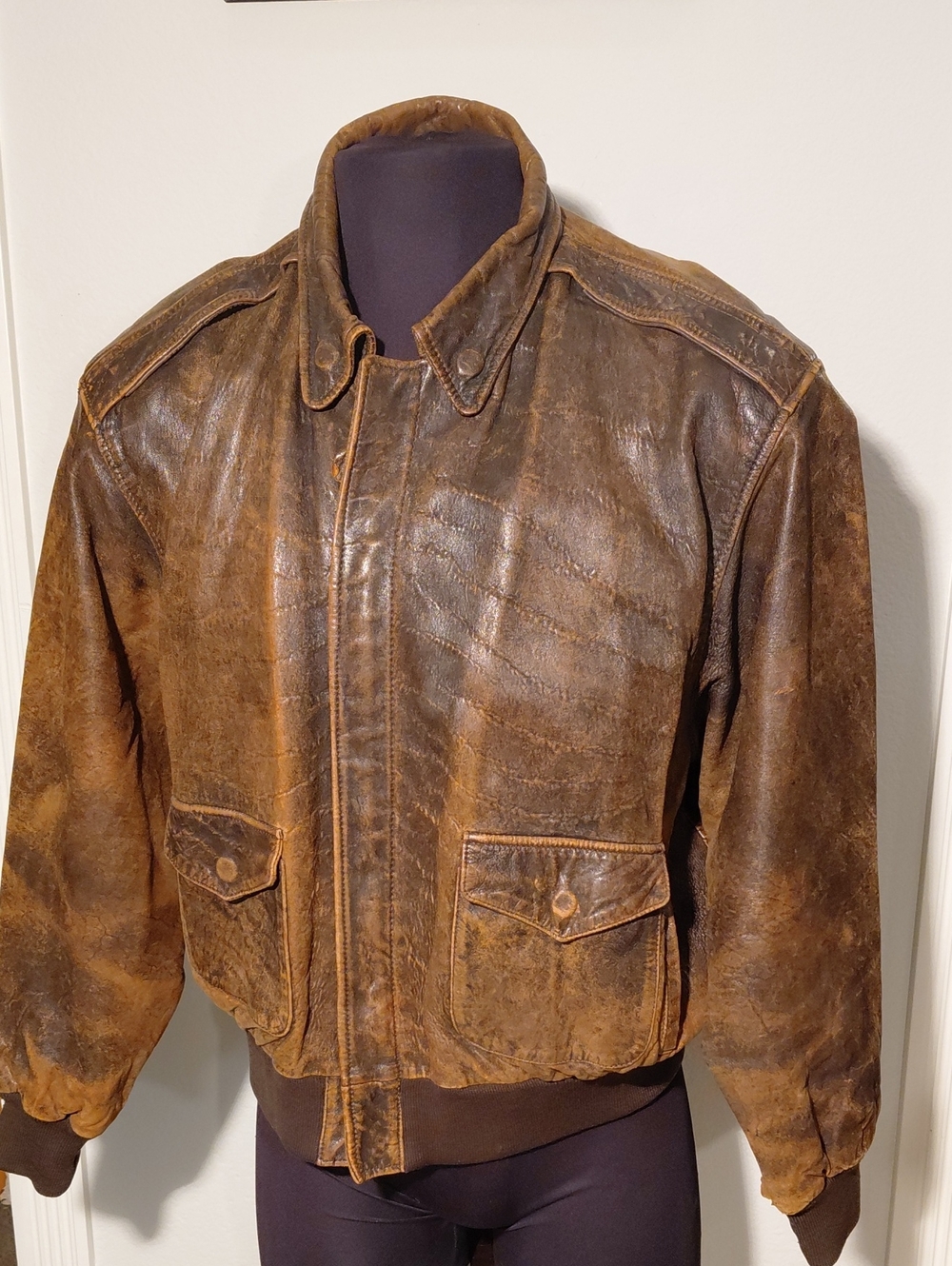 B-17 Flying Fortress Distressed Brown Leather Bomber Jacket